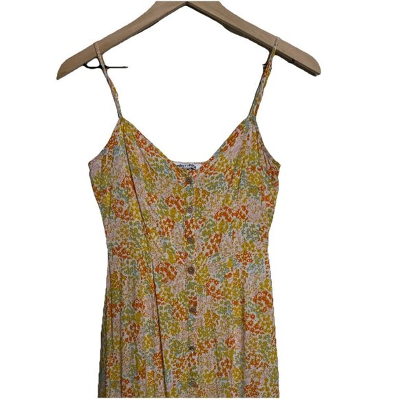 Mimi Chica Medium Yellow Orange Ditsy Floral Sleeveless Button Down Dress Boho - Picture 3 of 14